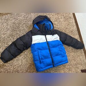 Black and Blue Hooded Puffer Jacket